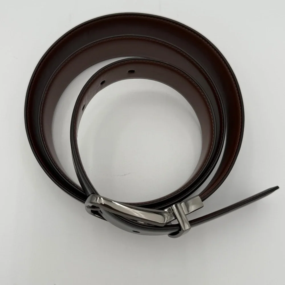 Perry Ellis Mens Reversible Belt Black Brown Faux Leather Gunmetal Buckle 44 110